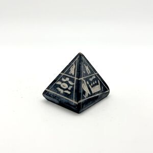 Egyptian‎ Style Decorative Pyramid Paperweight with Hieroglyphic Symbols Basalt
